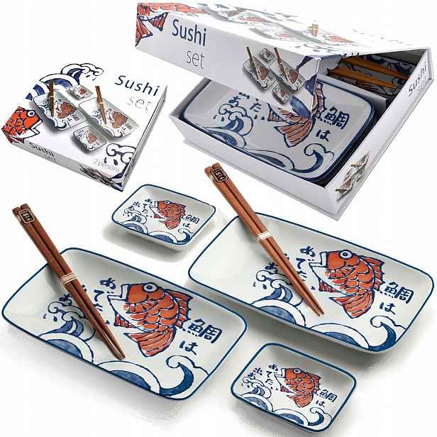 Sada keramiky na sushi Světlý komplet Motiv Sakana Keramika pro 2 osoby