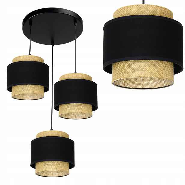 Závěsná Stropní Lampa Z Juty Boho, Talíř 3-BODOVÝ, Polská Černá Lampa