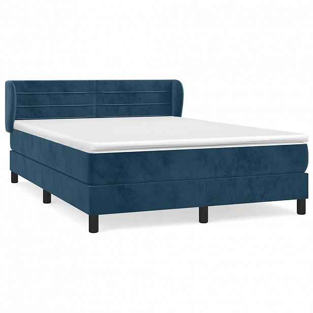 vidaXL Box spring postel s matrací tmavě modrá 140x200 cm samet