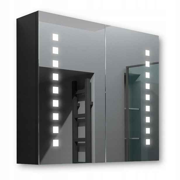 Dřevěná skříňka 80x70 Led zrcadlo Merkur Černá