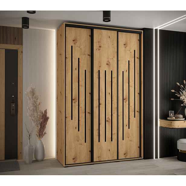 Šatní skříň ASIRI 8 - 150/45 cm, dub artisan / černá