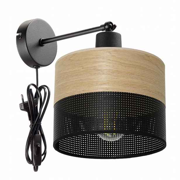 Nástěnná Lampa Nástěnná Ažurová Stínidlo 20 CM Díry Zástrčka Dřevo Loft Polská