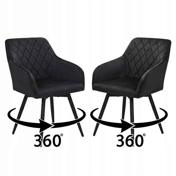 Set 2 ks Čalouněné velurové křeslo otočné o 360° černé velvet