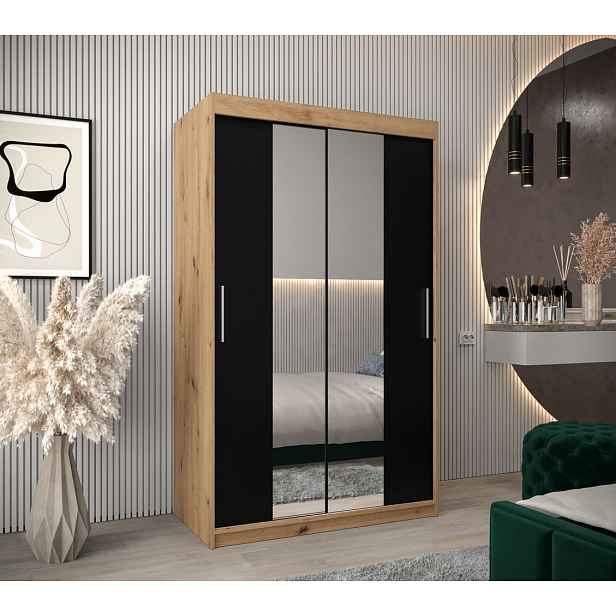 Skříň s posuvnými dveřmi v šířce 120 cm TIMEA 1 - dub artisan / černá