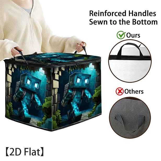 TEMU 1ks Skládací Odolná Úložná Krabice ve Stylu Pixel Art Mozaiky s Kreslenými Postavičkami, Extra Velkoobjemový Úložný Koš pro Předsíň a Garáž,