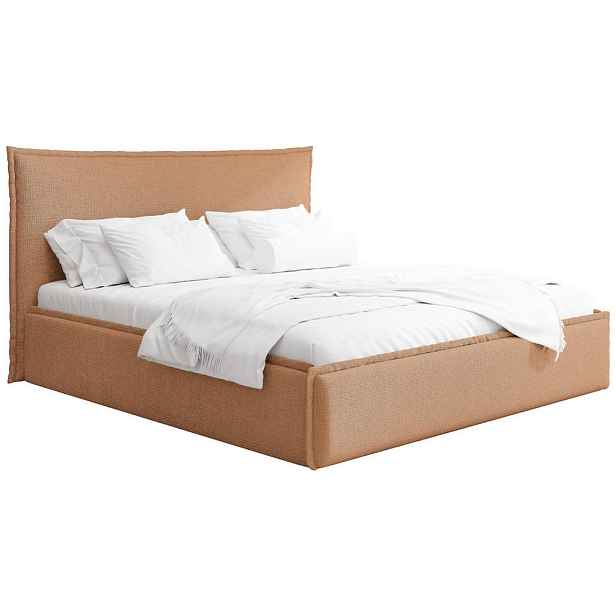 WFL GROUP ČALOUNĚNÁ postel Pillow - úložný prostor pod postelí, lamelový rošt, vysoké čelo postele - Oranžová žinylka 200x200 cm