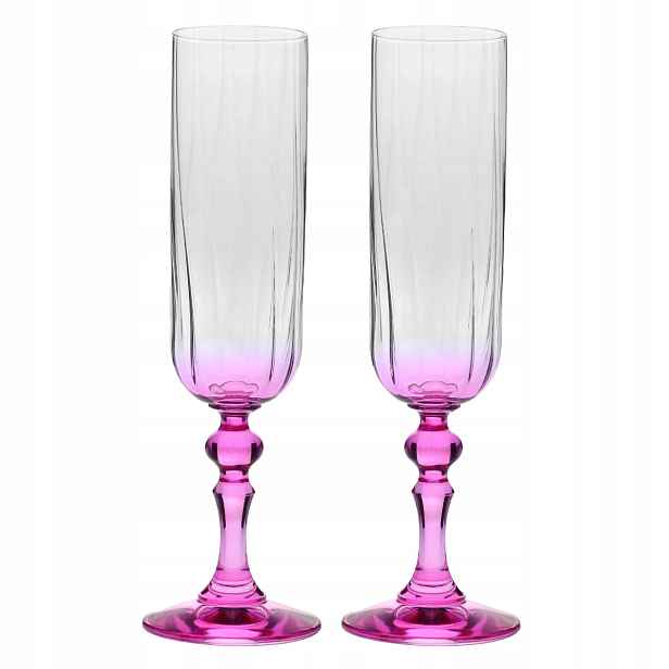 Stínované skleničky Krosno na šampaňské Bubble s růžovou nožkou 200 ml 2ks