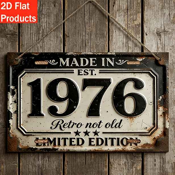 TEMU 2D plochá 1ks retro dřevěná plaketa 1976 - Vintage dárek k 50. narozeninám, vhodná pro domácí a pánskou jeskyni, obdélníková dřevěná cedule v