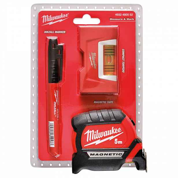 Sada Milwaukee – vodováha 76 mm, magnetická svinovací metr 5 m, značkovač