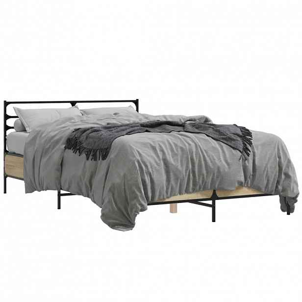 vidaXL Rám postele dub sonoma 120 x 190 cm kompozitní dřevo a kov