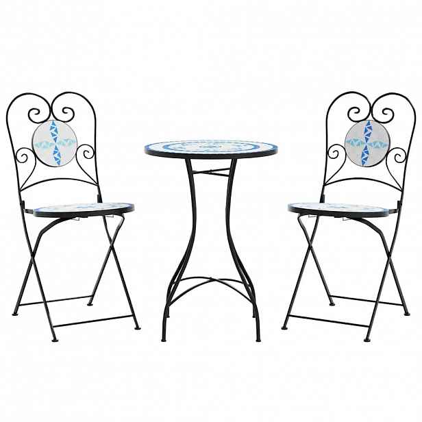 vidaXL Mozaikový bistro set modrý a bílý železo a keramika