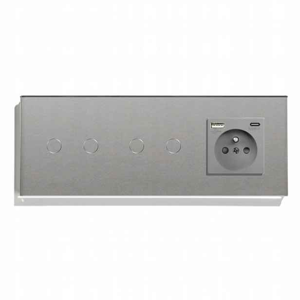 Čtyřnásobný Dotykový Spínač 2+2 Zásuvka Usb-c Qc 20W Quick Charge Sklo