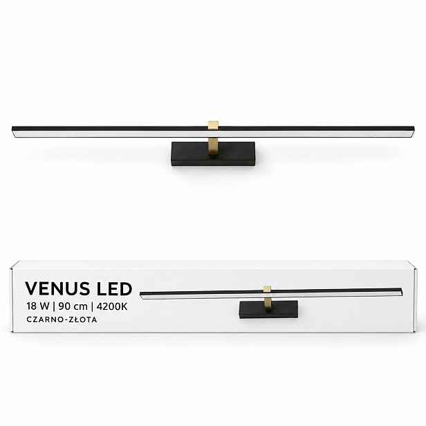 Nástěnná lampa Venus 18W 90 cm černo-zlatá Led 1100lm 4200K IP44 obývací pokoj