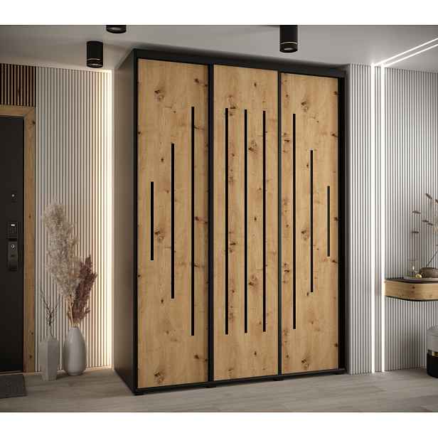 Šatní skříň YVONA 12 - 180/60 cm, černá / dub artisan / černá