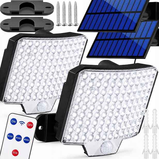 Solární Lampa 160 Led Silný panel Ovladač Snímač pohybu Osvětlení 300W