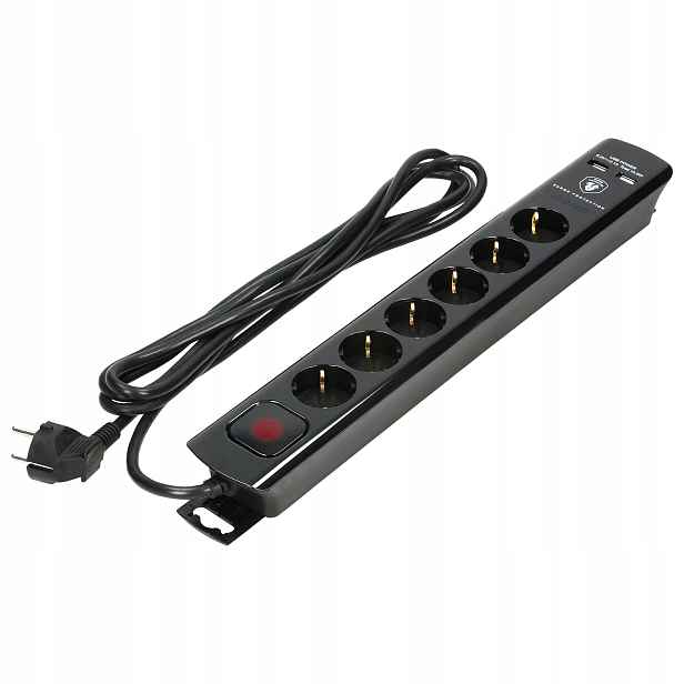 Prodlužovací Kabel 3 m Usb nabíječka Protipřepěťová ochrana 6 zásuvek Orno
