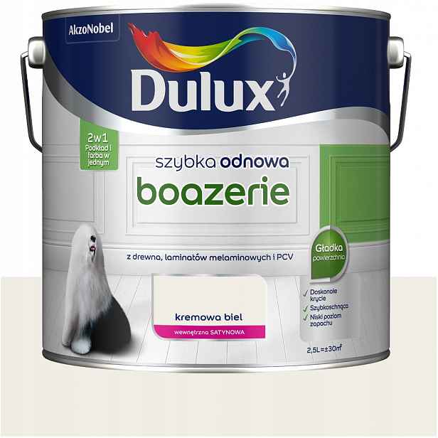 Dulux barva na obložení dřeva Rychlá obnova Boazerie Krémová Bílá 2,5L