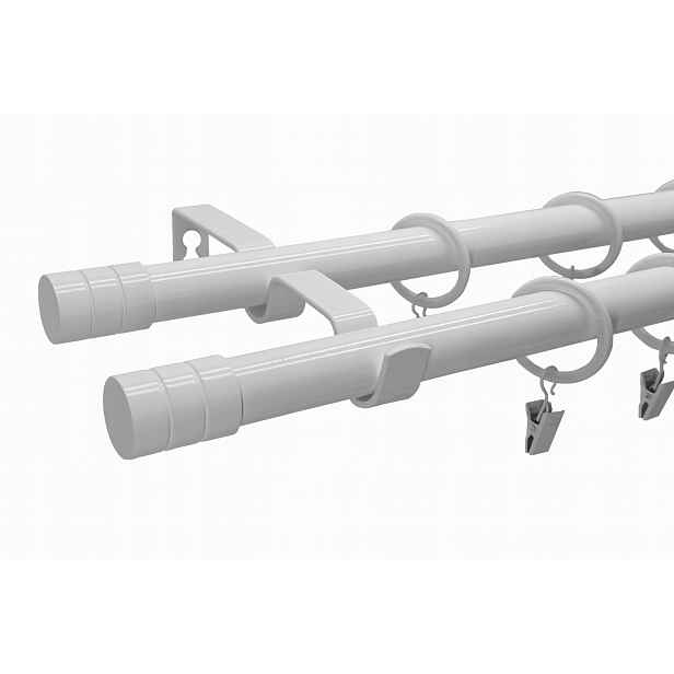 Dvojitá Garnýž Loft 19+19 mm Kov Bílý 260 cm MIX výběr koncovek
