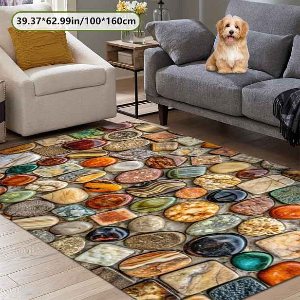 TEMU ZULIDA Plyšová Sametová Podložka s Kamenným Vzorem – 800 g/m², Protiskluzové Dno, Pratelná v Pračce, Živý 3D Design do Obýváku, Ložnice, Kuchyně