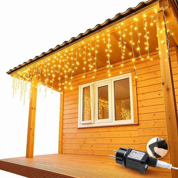 Vánoční Osvětlení Rampouchy Led 10 M 400 Led Teplá Bílá Časovač IP44 8 Režimů