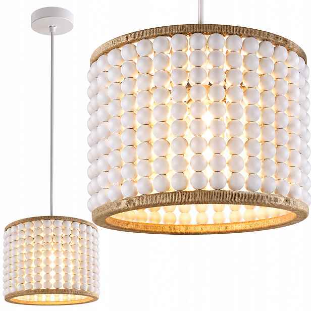 Závěsná nástěnná lampa Dřevěné Korálky Boho Lustr E27 Bílá Ribe