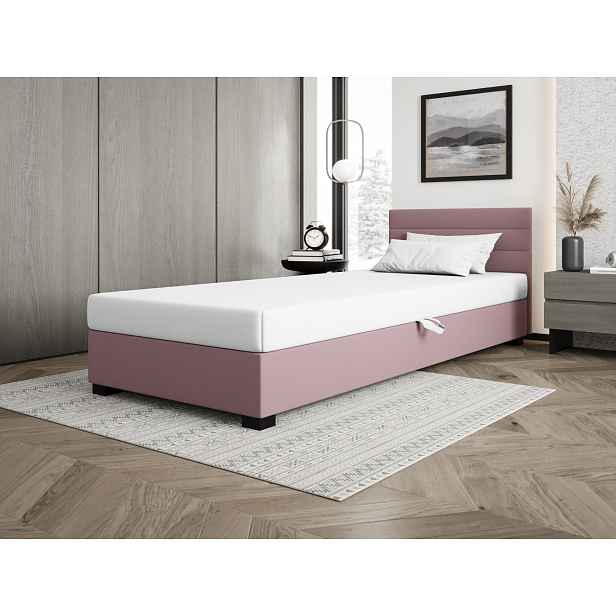 Čalouněná postel 80x195 KASANDRA 1 s úložným prostorem - růžová / bílá