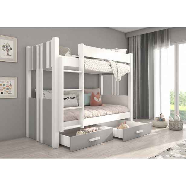 Patrová postel s matracemi 80x180 DAPRIA - bílá / šedá