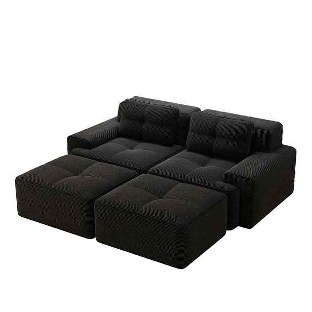 Modfu MODULÁRNÍ pohovka z manšestru 204x177x69 cm černá bez montáže s hlubokým sedem a flexibilním uspořádáním