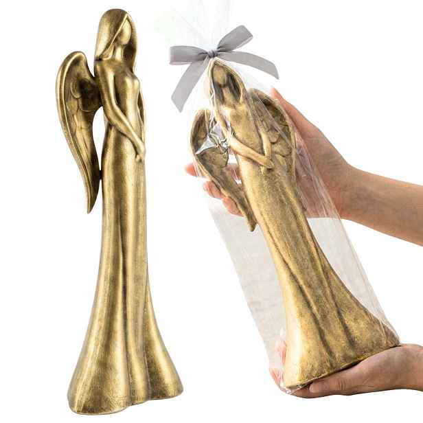 Andělská figurka Zlatá keramická dekorativní ozdoba Dárek Elegantní 43 cm