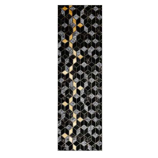 Běhoun Gloss 400B 86 3D geometric black/gold, 60x300, černá, obývací pokoj, Dywany Łuszczów