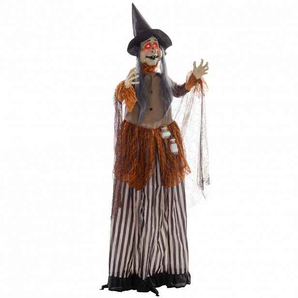 HOMCOM 183 cm halloweenská dekorace Halloweenská čarodějnice s LED světly, zvuková funkce