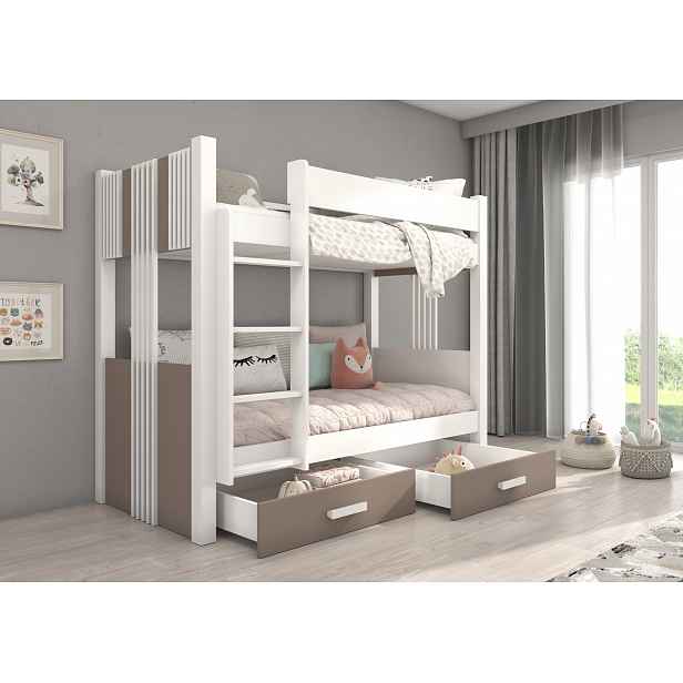 Patrová postel s matracemi 80x180 DAPRIA - bílá / dub lanýž