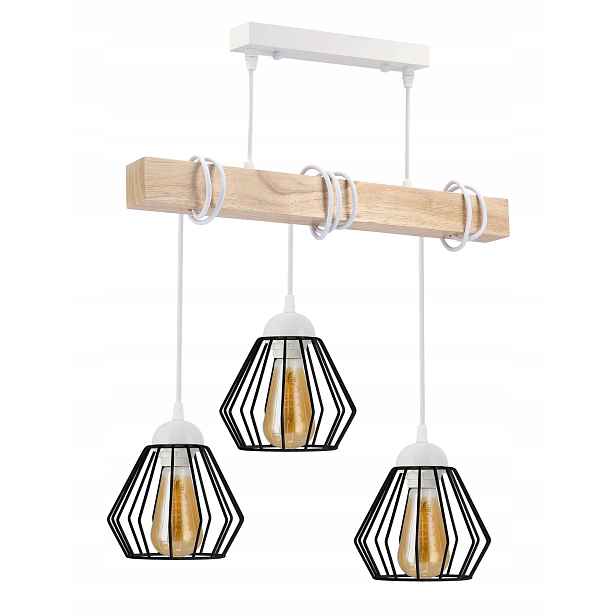 Závěsné Stropní Svítidlo Led Dřevěná Tyč Bílá 3x E27 Loft Brilant