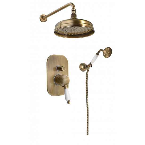 Sapho Kirké - Sprchový set s baterií pod omítku, s tělesem, průměr 20 cm, bronz/bílá KI42BB-01
