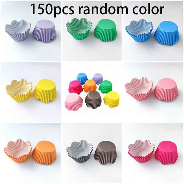 TEMU 150ks Náhodně Barevných Vlnitých Květinových Košíčků, Nepřilnavé Košíčky na Cupcakes, Bezpečné Vyklápění, Ideální pro Cupcakes, Muffiny,