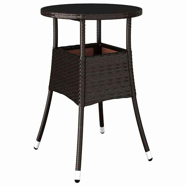vidaXL Zahradní stůl Ø 60 x 75 cm tvrzené sklo a polyratan hnědý