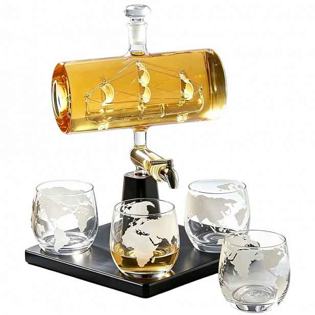 Sada Na Whisky Karafa Plachetnice 1000ML 4 Sklenice 300ML Ideální Dárek