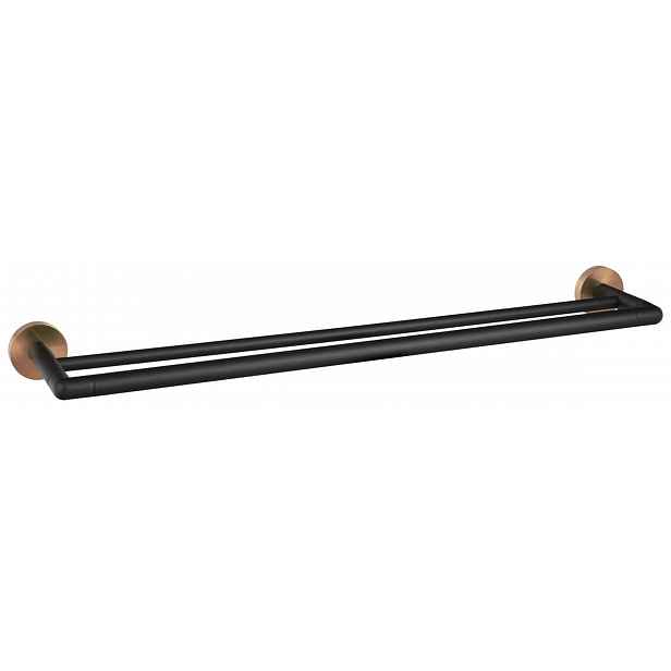 Sapho Larissa - Dvojitý držák ručníků, délka 60 cm, černá/matná měď WS011BC