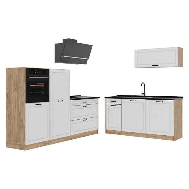 Vicco KUCHYŇSKÝ KOUT R-Line, Bílý venkovský dům/Zlatý mocný dub, 220 cm pracovná doska antracitová
