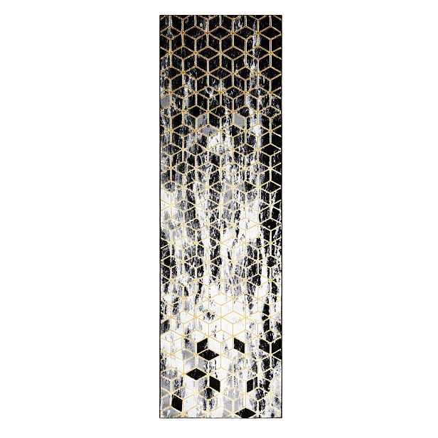 Běhoun Gloss 409A 82 3D cubes black/gold/grey, 60x300, černá, obývací pokoj, Dywany Łuszczów
