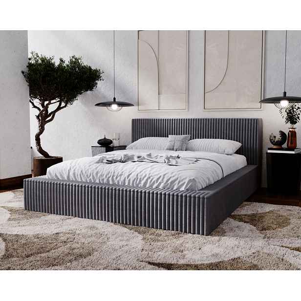 Manželská čalouněná postel 160x200 SIDONIA 1 s úložným prostorem - tmavě šedá