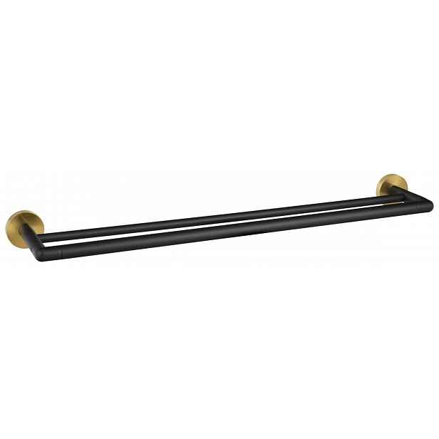 Sapho Larissa - Dvojitý držák ručníků, délka 60 cm, černá/matná zlatá WS011BG
