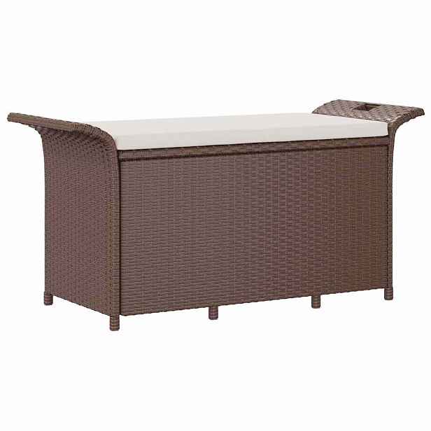 vidaXL Zahradní lavice s poduškou hnědá 116 x 46 x 57 cm polyratan