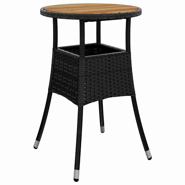 vidaXL Zahradní stůl Ø 60 x 75 cm akáciové dřevo a polyratan černý