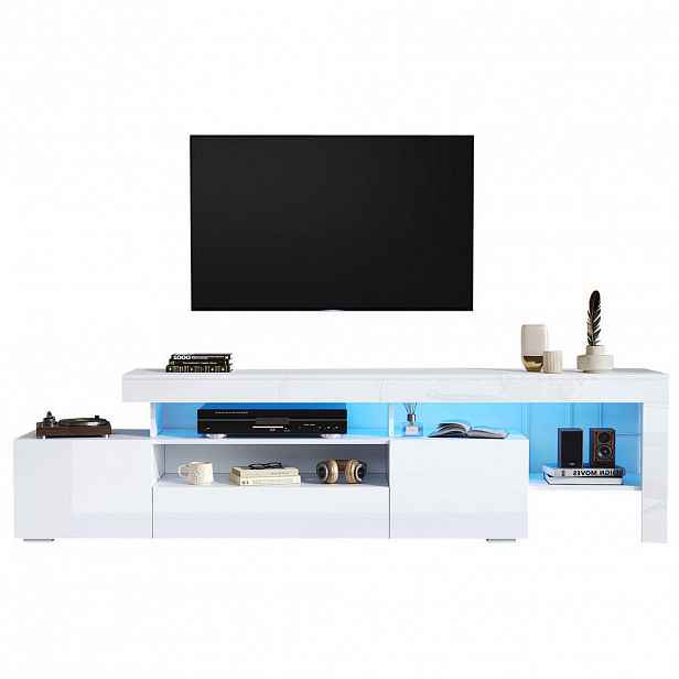 OKWISH TV stolek 192/37/53 cm bílý z dřevotřísky s LED osvětlením a vysokým leskem