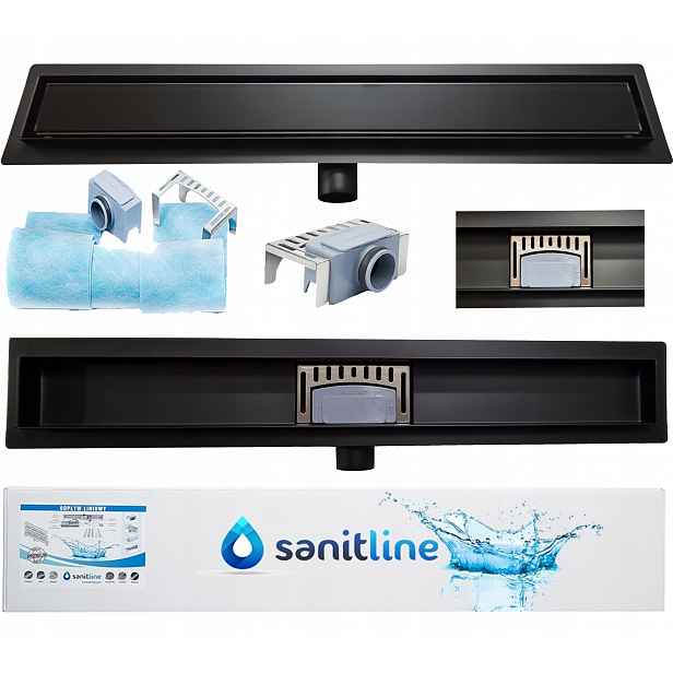 Sanitline Lineární odtok Černé Sklo Mat 80 cm