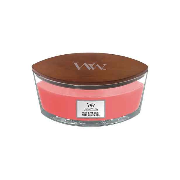 Sójová vonná svíčka Melon & Pink Quartz Woodwick Elipsa Loďka 453,6 g