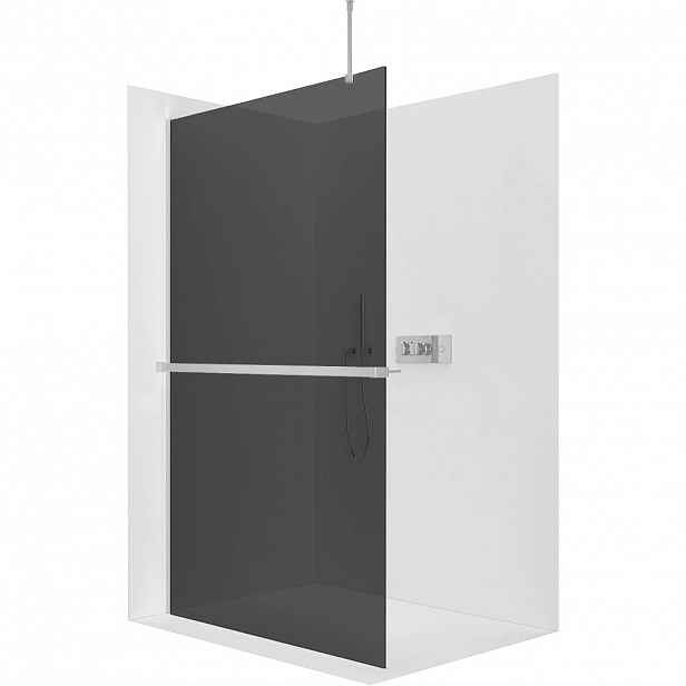 Sprchová zástěna Walk-in Onyx Top Round L/P - 8 mm - kulatá vzpěra + polička/držák na ručníky - chrom, grafitové sklo - 40x200 cm