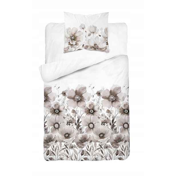Povlečení 140x200 bílá béžová květina s jedním povlakem Home Satin
