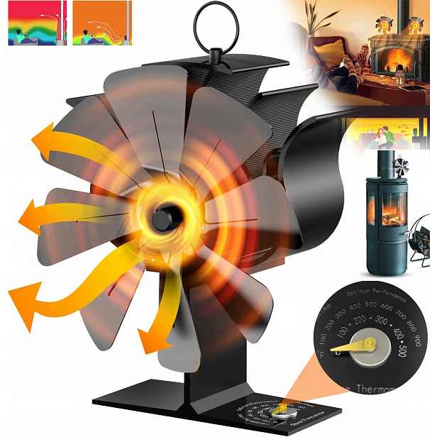 Krbový Ventilátor Teplovzdušný Ventilátor Do Krbu Bez Elektřiny 8 Lopatek